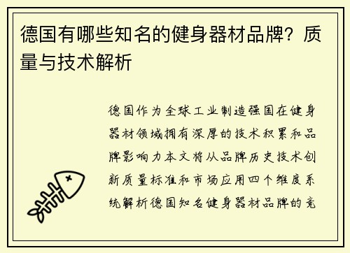 德国有哪些知名的健身器材品牌？质量与技术解析