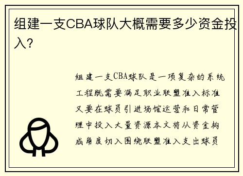 组建一支CBA球队大概需要多少资金投入？