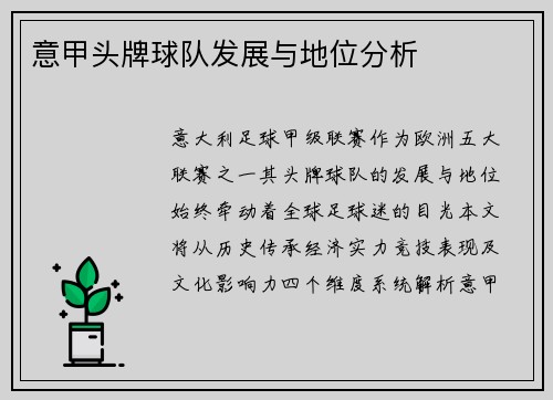 意甲头牌球队发展与地位分析